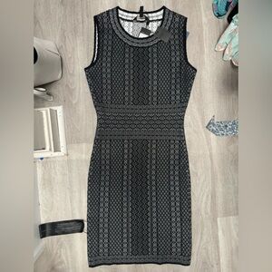 BCBG woven dress, black and white, stretchy, size Medium NWT